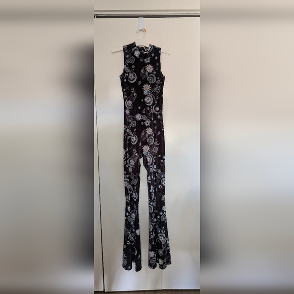 Jaded London Pants - Jaded London Black Celestial-Print Sleeveless Jumpsuit